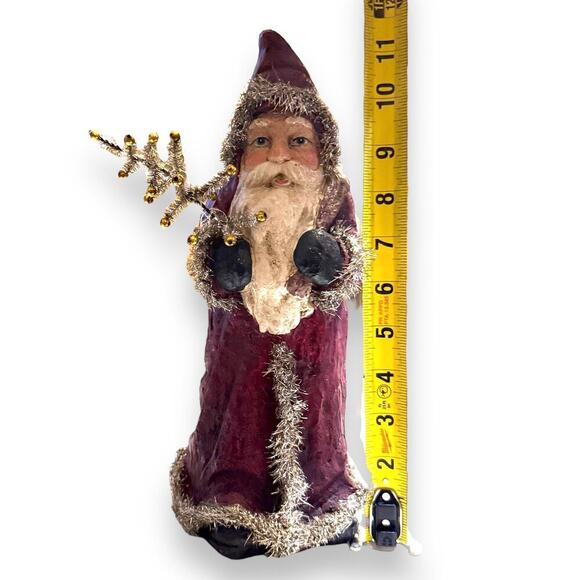 Retro Old World Style Santa Clause Figurine with VTG Tinsel & Tree Mixed Media - Picture 8 of 10